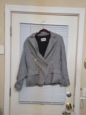 Steve Madden Black & White Houndstooth Double-Breasted Blazer
